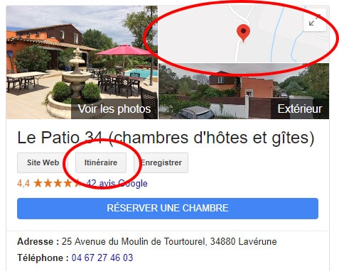 Fonction Itinéraire dans Google My Business (Hôtels et chambres d'hôtes)